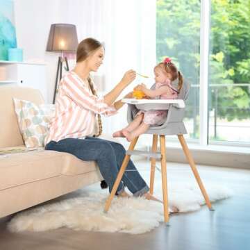 Ezebaby Portable Baby High Chair, High Chairs for Babies and Toddlers with Adjustable Legs, 6-in-1 Convertible to Booster Seat for Dining Table, Toddlers High Chair with Double Cushions - Grey