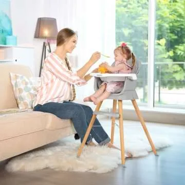 Ezebaby Portable Baby High Chair, High Chairs for Babies and Toddlers with Adjustable Legs, 6-in-1 Convertible to Booster Seat for Dining Table, Toddlers High Chair with Double Cushions - Grey