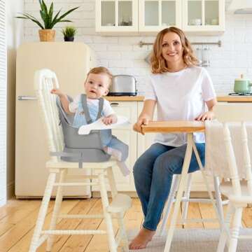 Ezebaby Portable Baby High Chair, High Chairs for Babies and Toddlers with Adjustable Legs, 6-in-1 Convertible to Booster Seat for Dining Table, Toddlers High Chair with Double Cushions - Grey