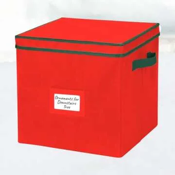 HOLDN’ STORAGE Christmas Ornament Storage Box with Lid - Christmas Décor Storage Containers that Store up to 64 Holiday Ornaments - Red/Green Trim
