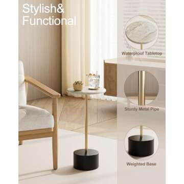 Aienvey Drink Table Pedestal, Small Round Side Table, Small Drink Table, Drink Tables for Small Spaces, Pedestal End Table, Small Pedestal Table, Black Gold