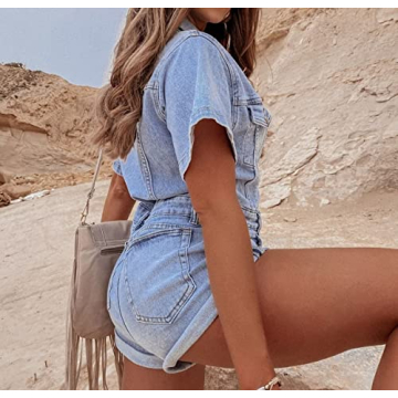 QJBMEI Women's Vintage Denim Jumpsuit Comfortable Summer Romper
