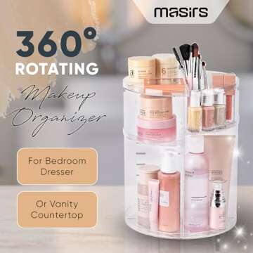 Masirs, Rotating Makeup Organizer - Adjustable Shelf Height and Fully Rotatable, The Perfect Round S...