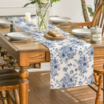 Artoid Mode Spring Navy Blue Floral Chinoiserie Table Runner, Seasonal Summer Kitchen Dining Table Decoration for Home Party Decor 13x72 Inch