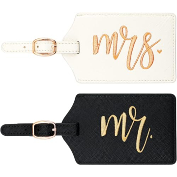 CHOIEO Mr and Mrs Luggage Tags, Bridal Shower Gift Honeymoon Gifts Wedding Gifts for Bride, PU Leath...