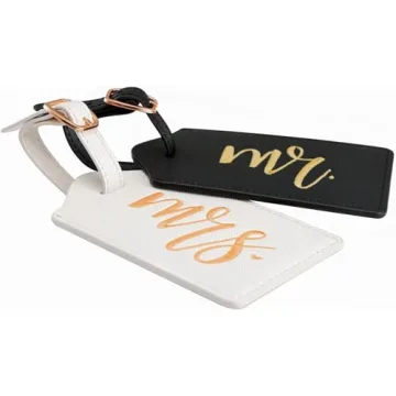 CHOIEO Mr and Mrs Luggage Tags, Bridal Shower Gift Honeymoon Gifts Wedding Gifts for Bride, PU Leather Travel Tags with Name ID Address Card (White&Black)