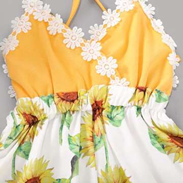 Happy Town Summer Toddler Baby Girl Clothes Cute Fruit/Flower Print Lace Trim Backless Romper Shorts Jumpsuit (Yellow, 3T)