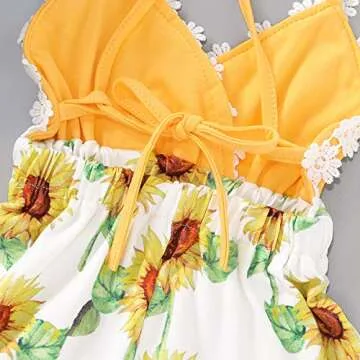 Happy Town Summer Toddler Baby Girl Clothes Cute Fruit/Flower Print Lace Trim Backless Romper Shorts Jumpsuit (Yellow, 3T)