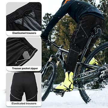 4ucycling Mens Fleeced Windproof Winter Cycling Pants for Biking,Skiing,Running Outdoor Sports Black