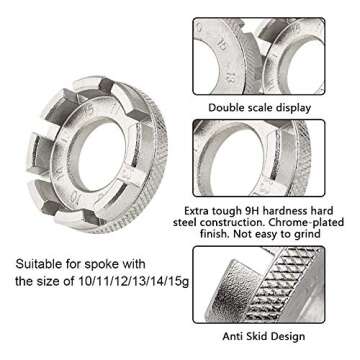 Goabroa Spoke Wrench, Hard Steel 8 Way Bicycle Rim Truing Tool for Precision Wheel Tension Adjustment, Compatible with 10/11/12/13/14/15 Size Bike Spokes