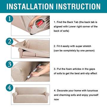 PrimeBeau Stretch Sofa Slipcover for 3 Cushion Couch 1-Piece Sofa Cover with Elastic Bottom, Jacquard Polyester Spandex Furniture Protector Sofa Covers for Living Room,Machine Washable, Sofa, Sand