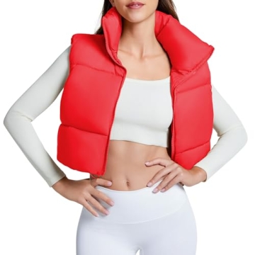 Zando Winter Cropped Puffer Vest Women Lightweight Sleeveless Zip Up Jacket Warm Stand Collar Outwea...