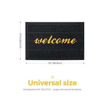 wohous Welcome Mat 35" x 23.5" Big Size Front Door Mat Indoor Outdoor Entrance, Low Profile Floor Mat Home Door mats Rubber Doormat, Non Slip Rugs for Entryway, Patio, Yard - Black