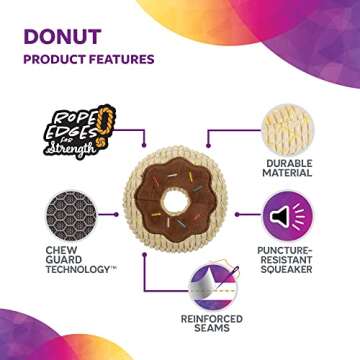 TrustyPup Tough 'N Fun Donut Squeaky Plush Dog Toy, Chew Guard Technology - Tan, Small (71148)
