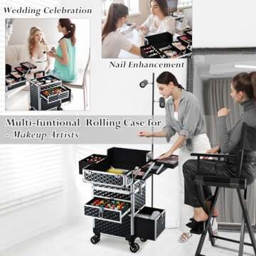 Joligrace Rolling Makeup Case with Wheels & Drawers Large Professional Cosmetology Trolley Case Lock...