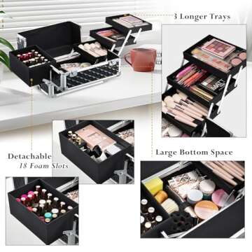 Joligrace Rolling Makeup Case with Wheels & Drawers Large Professional Cosmetology Trolley Case Lockable Travel Cosmetic Storage Train Cases for Nail Technicians, Makeup Artist and Hairstylist
