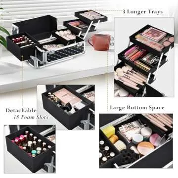 Joligrace Rolling Makeup Case with Wheels & Drawers Large Professional Cosmetology Trolley Case Lockable Travel Cosmetic Storage Train Cases for Nail Technicians, Makeup Artist and Hairstylist