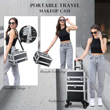 Joligrace Rolling Makeup Case with Wheels & Drawers Large Professional Cosmetology Trolley Case Lockable Travel Cosmetic Storage Train Cases for Nail Technicians, Makeup Artist and Hairstylist