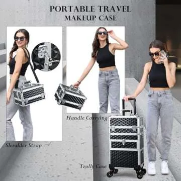 Joligrace Rolling Makeup Case with Wheels & Drawers Large Professional Cosmetology Trolley Case Lockable Travel Cosmetic Storage Train Cases for Nail Technicians, Makeup Artist and Hairstylist