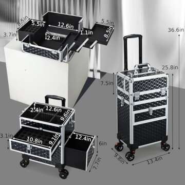 Joligrace Rolling Makeup Case with Wheels & Drawers Large Professional Cosmetology Trolley Case Lockable Travel Cosmetic Storage Train Cases for Nail Technicians, Makeup Artist and Hairstylist