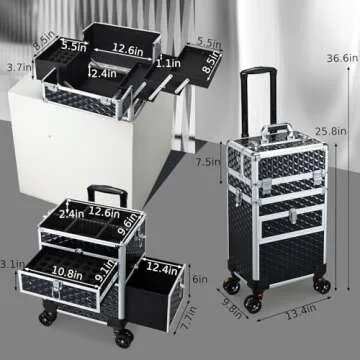 Joligrace Rolling Makeup Case with Wheels & Drawers Large Professional Cosmetology Trolley Case Lockable Travel Cosmetic Storage Train Cases for Nail Technicians, Makeup Artist and Hairstylist