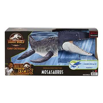 Jurassic World Toys Ocean Protector Mosasaurus Dinosaur Action Figure Sculpted with Movable Joints Made from 1 Pound of Oceanbound Plastic, Kids Toy Ages 4 Years & Older