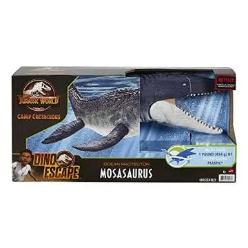 Jurassic World Toys Ocean Protector Mosasaurus Dinosaur Action Figure Sculpted with Movable Joints Made from 1 Pound of Oceanbound Plastic, Kids Toy Ages 4 Years & Older