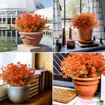 Realistic Artificial Fall Flowers Mums for Outdoor Decoration UV Resistant Fake Autumn Floral Arrang...