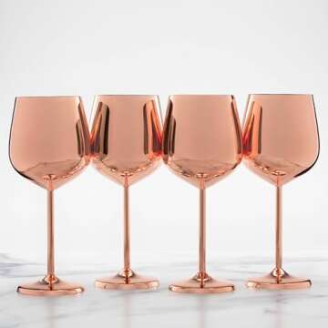 Cambridge Silversmiths 4 Piece Set of 18 oz Copper All Purpose Single Wall Wine Glasses
