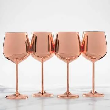 Cambridge Silversmiths 4 Piece Set of 18 oz Copper All Purpose Single Wall Wine Glasses