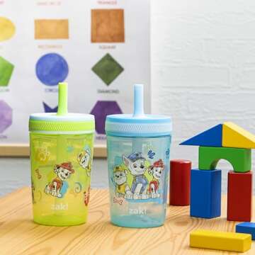 Zak Designs PAW Patrol Kelso Toddler Cups For Travel or At Home, 15oz 2-Pack Durable Plastic Sippy Cups With Leak-Proof Design is Perfect For Kids (Chase, Marshall, Rubble, & More)
