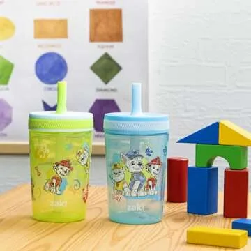 Zak Designs PAW Patrol Kelso Toddler Cups For Travel or At Home, 15oz 2-Pack Durable Plastic Sippy Cups With Leak-Proof Design is Perfect For Kids (Chase, Marshall, Rubble, & More)