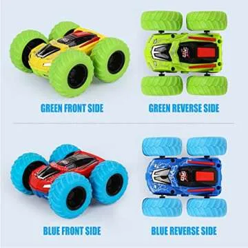 M SANMERSEN Flip Cars - 2 Pack 360° Rotating Stunt Car Toys for 3 4 5 6 Year Old Boys - Push and Go Vehicle Monster Toy Trucks Boys Girls Gifts