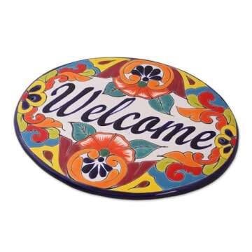 NOVICA Handmade Ceramic Wall Sign | Talavera Style Wall Decor | Mexico Multicolor Decor | Folk Art M...
