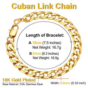 Stylish Gold Bracelet for Men 8mm 8.3 inch Cuban Link