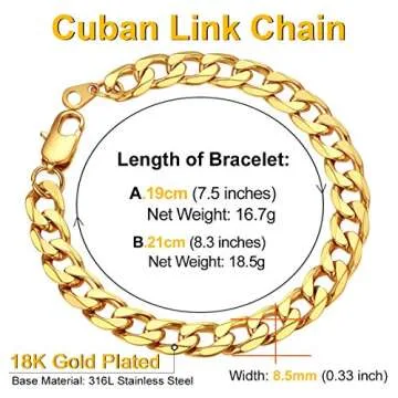 Stylish Gold Bracelet for Men 8mm 8.3 inch Cuban Link