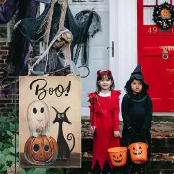 Happy Halloween Ghost Cat Boo Garden Flag - 12x18 Inch