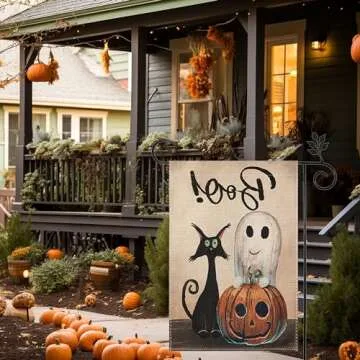 Happy Halloween Ghost Cat Boo Garden Flag - 12x18 Inch