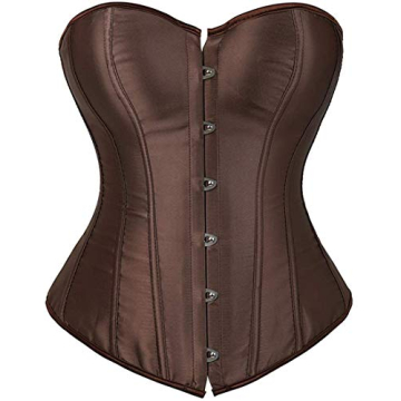 HNGHOU Women's Bustier Corset Top Plus Size Satin Waist Cincher Overbust Bustiers (Brown, 2X-Large)