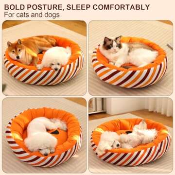 Donut Round Dog Bed and Cat Cushion for Small Medium Dogs, Calming Dog Beds, Pumpkin Cat Beds for Indoor Cats, Fits up to 15lbs Pet,Dog Decorations Pet Gifts(Medium,24"x24")