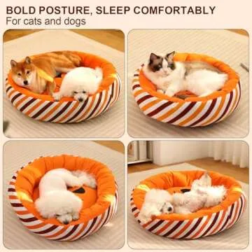 Donut Round Dog Bed and Cat Cushion for Small Medium Dogs, Calming Dog Beds, Pumpkin Cat Beds for Indoor Cats, Fits up to 15lbs Pet,Dog Decorations Pet Gifts(Medium,24"x24")
