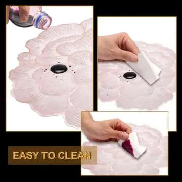 uxcell White Pink Floral Rose Round Placemats Set of 8 for Dinner Tables, Metallic Polyvinyl Pressed Placemats Washable Table Mats for Dinner Table Decor (15" x 15"/38 x 38cm)