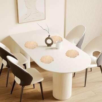 uxcell White Pink Floral Rose Round Placemats Set of 8 for Dinner Tables, Metallic Polyvinyl Pressed Placemats Washable Table Mats for Dinner Table Decor (15" x 15"/38 x 38cm)