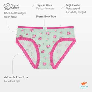 Lucky & Me Lily Little Girls Underwear, Organic Cotton Briefs, Printed Pattern, 3-Pack, 4/5