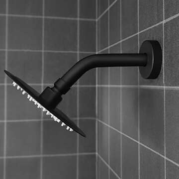 NearMoon Shower Arm + Flange + Teflon Tape, Made of 304 Stainless Steel, Shower Extension Extender Pipe Arm, Wall-Mounted For Fixed Bathroom Shower Head, Never Rust (6 Inch, Matte Black)