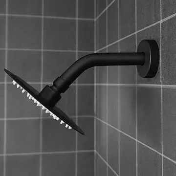 NearMoon Shower Arm + Flange + Teflon Tape, Made of 304 Stainless Steel, Shower Extension Extender Pipe Arm, Wall-Mounted For Fixed Bathroom Shower Head, Never Rust (6 Inch, Matte Black)