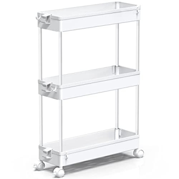 SPACEKEEPER Slim Rolling Storage Cart - Versatile 3 Tier Organizer for Narrow Spaces