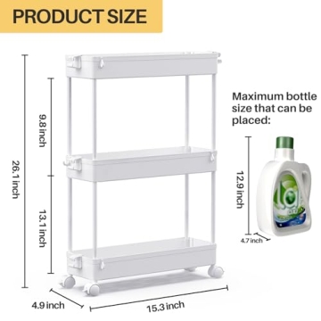 SPACEKEEPER Slim 3 Tier Rolling Storage Cart for Small Spaces