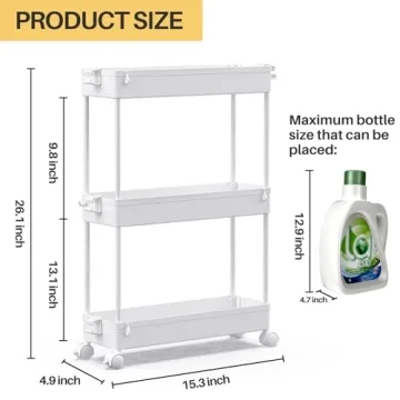 SPACEKEEPER Slim 3 Tier Rolling Storage Cart for Small Spaces