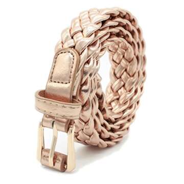 Women's Fashion 1" Faux Leather Braided Belt (ROSE GOLD)